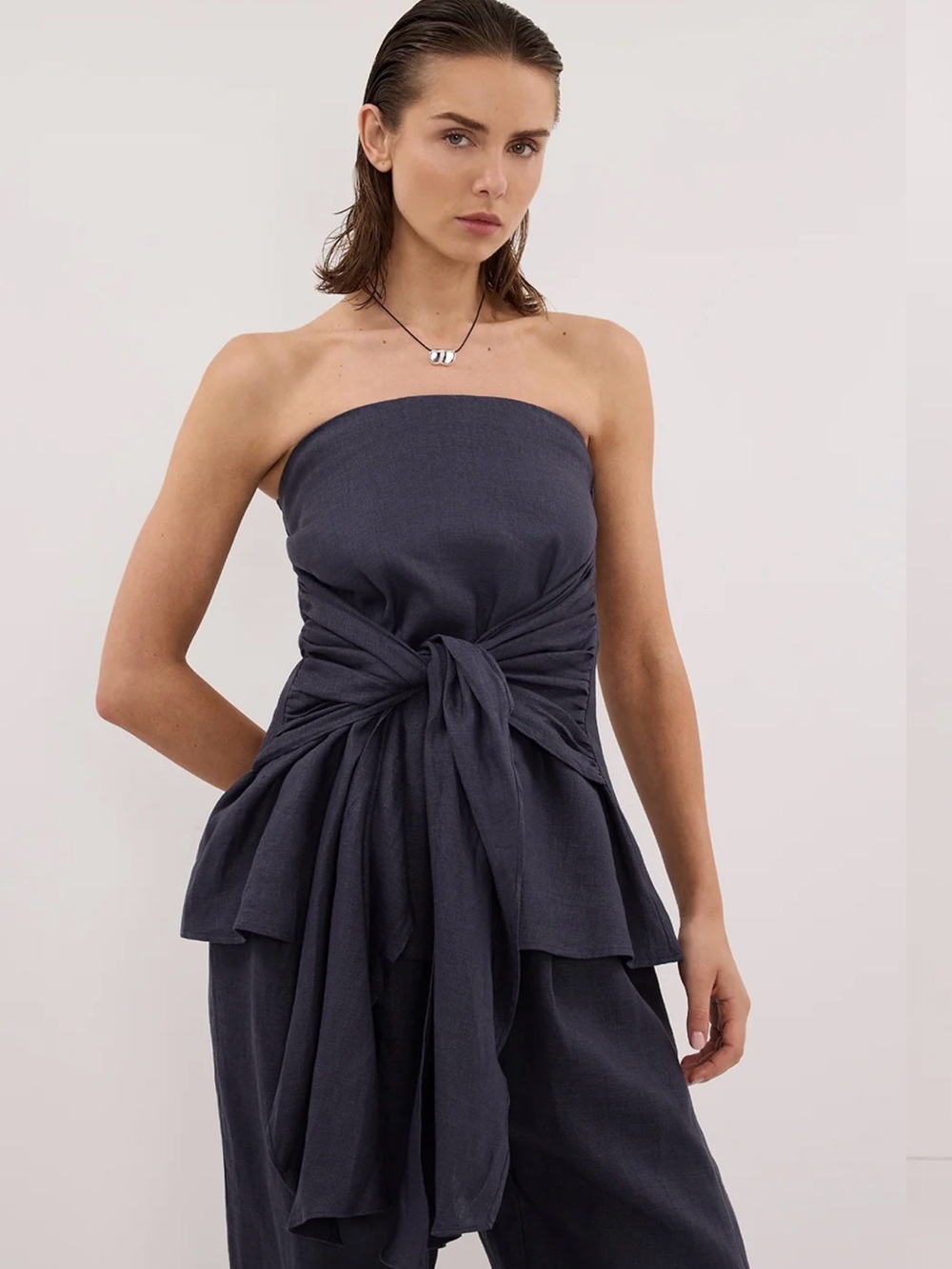 DISSH Strapless Indigo Tie-Front Strapless Top NWT Size 4